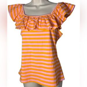 Cato NWT boat neck ruffle stripped shirt/top size L